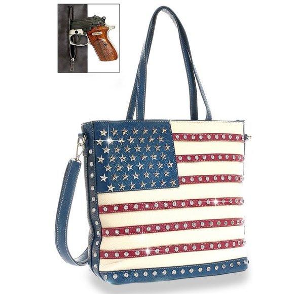 American Flag Rhinestone Purse - Conceal Carry Handbag - Picture 5 of 8